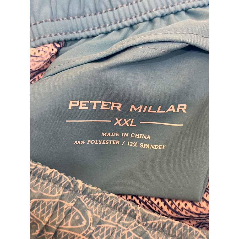 Peter Millar Crown Mens XXL Blue Fish Print Swim Trunks Board Shorts‎ Mesh Liner